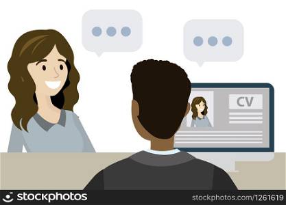 woman having a job interview in the office, flat vector illustration