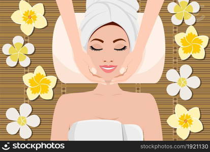 Woman having beauty treatment. SPA beauty and health concept. Vector illustration in flat style. Woman having beauty treatment