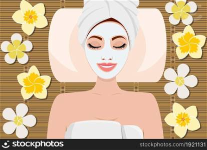 Woman having beauty treatment. SPA beauty and health concept. Vector illustration in flat style. Woman having beauty treatment