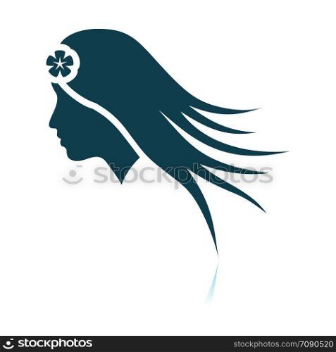 Woman Head With Flower In Hair Icon. Shadow Reflection Design. Vector Illustration.