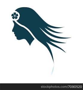 Woman Head With Flower In Hair Icon. Shadow Reflection Design. Vector Illustration.