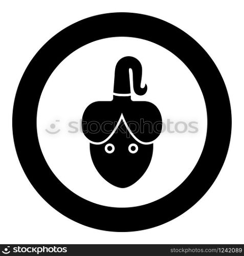 Woman head with scythe Face in front icon in circle round black color vector illustration flat style simple image. Woman head with scythe Face in front icon in circle round black color vector illustration flat style image
