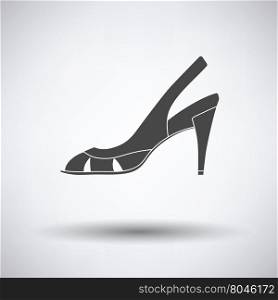 Woman heeled sandal icon on gray background with round shadow. Vector illustration.
