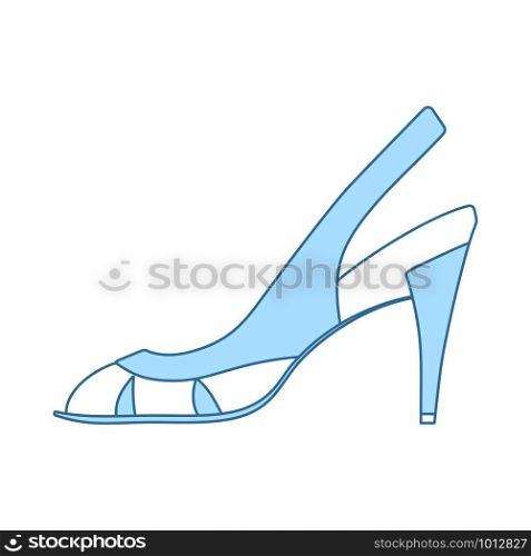 Woman Heeled Sandal Icon. Thin Line With Blue Fill Design. Vector Illustration.
