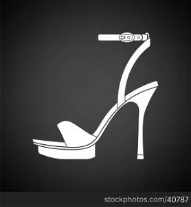 Woman high heel sandal icon. Black background with white. Vector illustration.