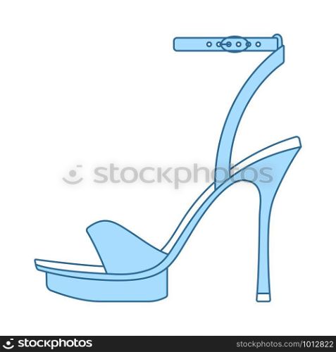 Woman High Heel Sandal Icon. Thin Line With Blue Fill Design. Vector Illustration.