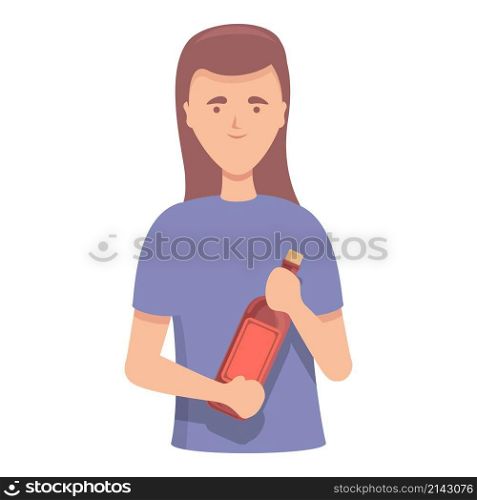 Woman hold wine bottle icon cartoon vector. Glass sommelier. Cocktail drink. Woman hold wine bottle icon cartoon vector. Glass sommelier