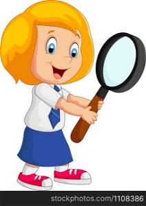 woman holding a magnifier