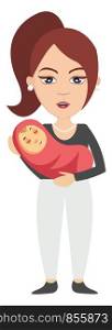 Woman holding baby, illustration, vector on white background.