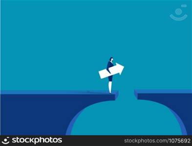 Woman holding white arrow as symbol of growth forward to success vector illustration.