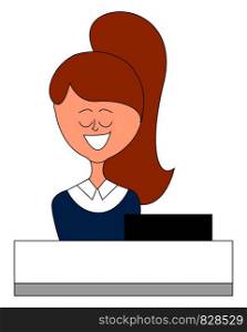Woman hotel reception, illustration, vector on white background.