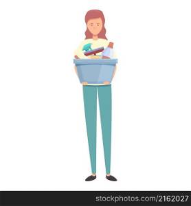 Woman housekeeping icon cartoon vector. Cleaning domestic. Person cleaner. Woman housekeeping icon cartoon vector. Cleaning domestic