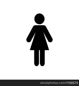 Woman icon. Lady rest room sign. Vector illustration. Black silhouette isolated on white background. Woman icon. Lady rest room sign isolated on white background