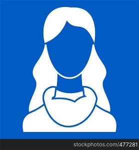 Woman icon white isolated on blue background vector illustration. Woman icon white