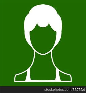 Woman icon white isolated on green background. Vector illustration. Woman icon green