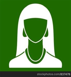 Woman icon white isolated on green background. Vector illustration. Woman icon green