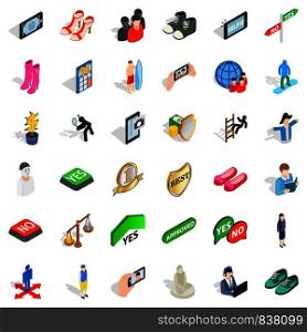 Woman icons set. Isometric style of 36 woman vector icons for web isolated on white background. Woman icons set, isometric style