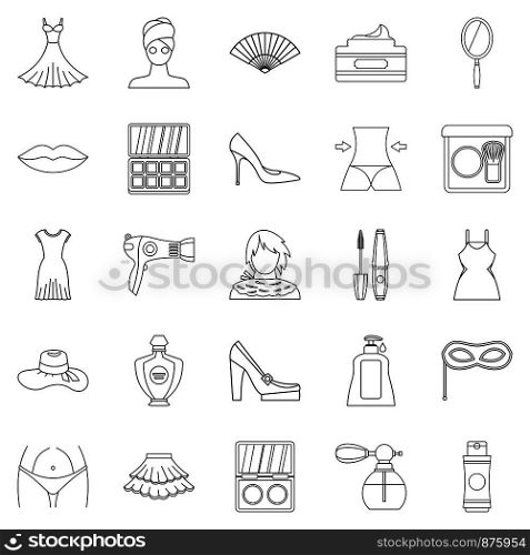 Woman icons set. Outline set of 25 woman vector icons for web isolated on white background. Woman icons set, outline style