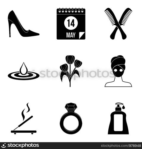Woman icons set. Simple set of 9 woman vector icons for web isolated on white background. Woman icons set, simple style