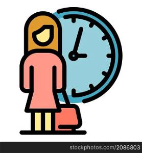 Woman in aeroport icon. Outline woman in aeroport vector icon color flat isolated. Woman in aeroport icon color outline vector