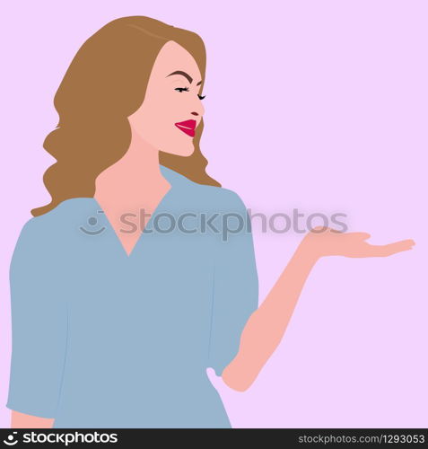 Woman in blue, illustration, vector on white background.