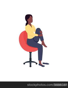 Woman in chair stretching leg flat color vector faceless character. Break from work. Physical activity. Workout at workplace isolated cartoon illustration for web graphic design and animation. Woman in chair stretching leg flat color vector faceless character