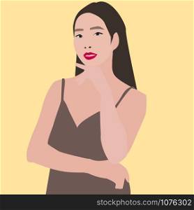 Woman in dress, illustration, vector on white background.