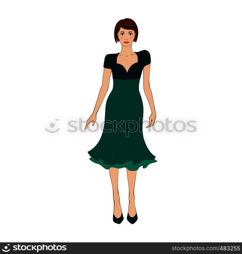 Woman in elegant green dress flat icon on a white background . Woman in elegant green dress flat icon