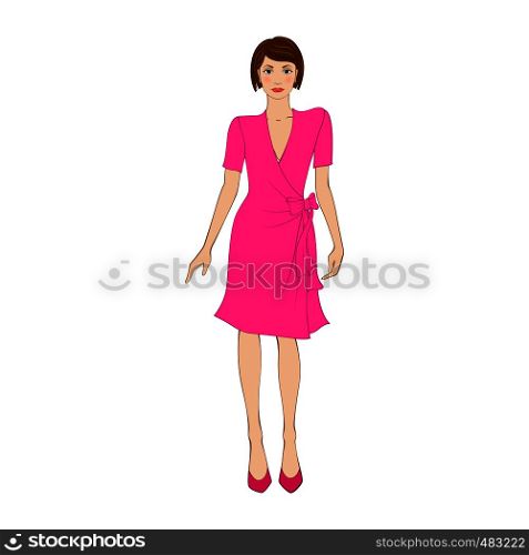 Woman in elegant pink dress flat icon on a white background . Woman in elegant pink dress flat icon