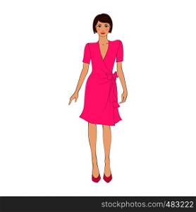 Woman in elegant pink dress flat icon on a white background . Woman in elegant pink dress flat icon