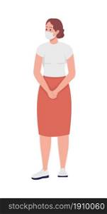 Woman in face mask semi flat color vector character. Standing figure. Full body person on white. New normal isolated modern cartoon style illustration for graphic design and animation. Woman in face mask semi flat color vector character