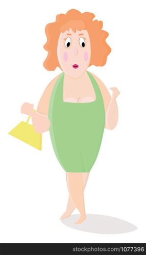 Woman in green, illustration, vector on white background.