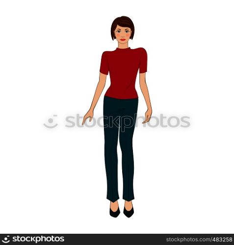 Woman in in a blouse and trousers flat icon on a white background. Woman in in a blouse and trousers flat icon