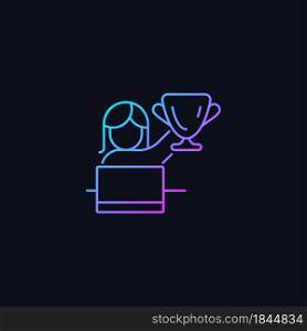 Woman in leadership role gradient vector icon for dark theme. Attracting female talent. Women empowerment at work. Thin line color symbol. Modern style pictogram. Vector isolated outline drawing. Woman in leadership role gradient vector icon for dark theme