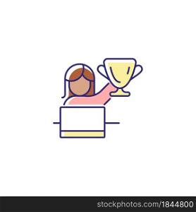 Woman in leadership role RGB color icon. Attracting female talent to business. Promote women empowerment at work. Gender equality in workplace. Isolated vector illustration. Simple filled line drawing. Woman in leadership role RGB color icon
