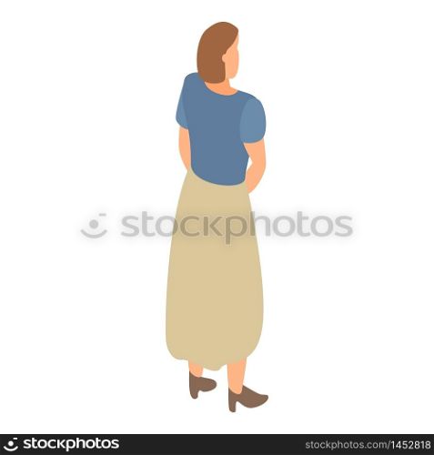 Woman in long skirt icon. Isometric of woman in long skirt vector icon for web design isolated on white background. Woman in long skirt icon, isometric style
