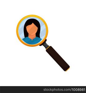 woman in magnifier searching for person to work