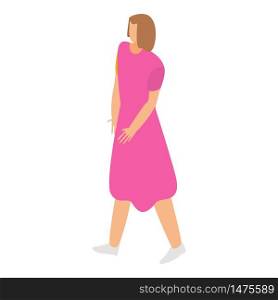 Woman in pink dress icon. Isometric of woman in pink dress vector icon for web design isolated on white background. Woman in pink dress icon, isometric style