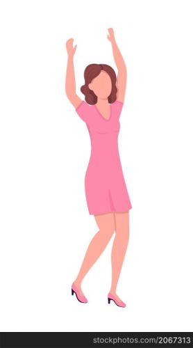 Woman in pink party dress semi flat color vector character. Dynamic figure. Full body person on white. Holiday isolated modern cartoon style illustration for graphic design and animation. Woman in pink party dress semi flat color vector character