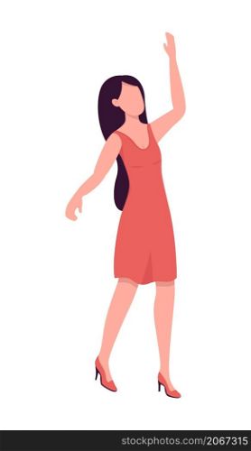 Woman in red party dress semi flat color vector character. Dynamic figure. Full body person on white. Celebrate isolated modern cartoon style illustration for graphic design and animation. Woman in red party dress semi flat color vector character