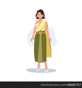 Woman in Thai traditional clothes. Traditional southeast asian costume, Thailand. Flat vector illustration