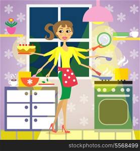 Woman in the kitchen, cooking vector illustration