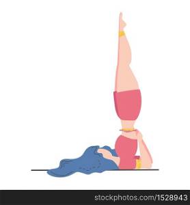 Woman in the pose of the Queen of Asanas - Sarvangasana. Yoga, concept of meditation, health benefits for the body, control of the mind and emotions. Woman in the pose of the Queen of Asanas - Sarvangasana. Yoga, concept of meditation, health benefits for the body, control of the mind and emotions.