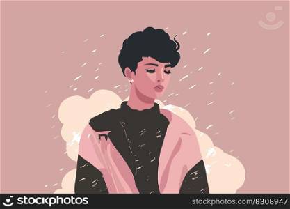 Woman in the rain. Vector illustration design.