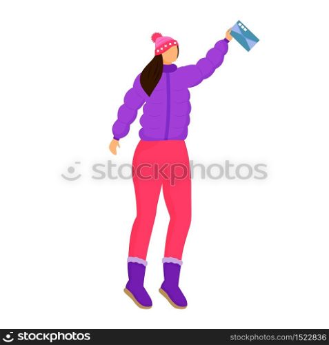 Woman in winter clothes receives letter flat color vector illustration. Getting post. Sending greeting card. Delivery services. Taking postcard isolated cartoon character on white background