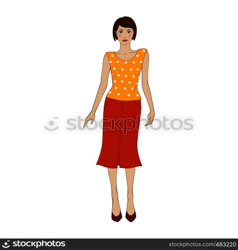 Woman in yellow blouse and orange skirt flat icon on a white background . Woman in yellow blouse and orange skirt flat icon