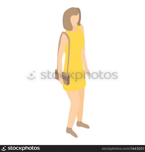 Woman in yellow dress icon. Isometric of woman in yellow dress vector icon for web design isolated on white background. Woman in yellow dress icon, isometric style