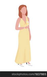 Woman in yellow luxury dress semi flat color vector character. Full body person on white. Visit to restaurant isolated modern cartoon style illustration for graphic design and animation. Woman in yellow luxury dress semi flat color vector character