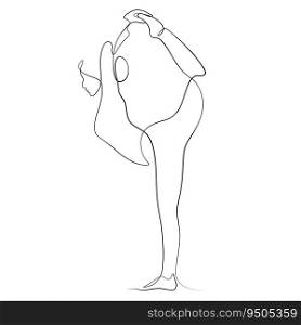woman in yoga pose balancing vector illustration. One line drawing and continuous calligraphic style.