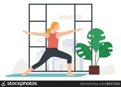 Woman in yoga pose. Person doing morning stretch exercise isolated on white background. Woman in yoga pose. Person doing morning stretch exercise